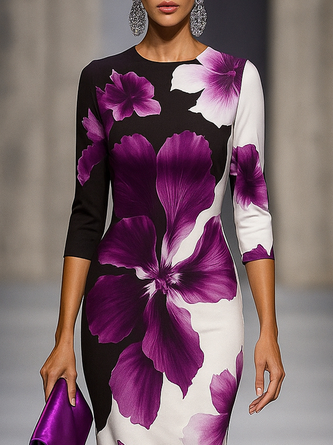 Elegant Floral Printing Midi Dress