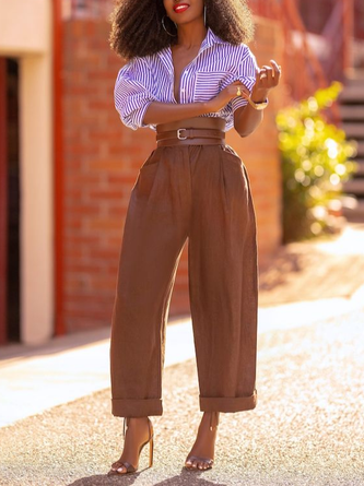 Casual Plain Pockets Turnip Pants No Belt