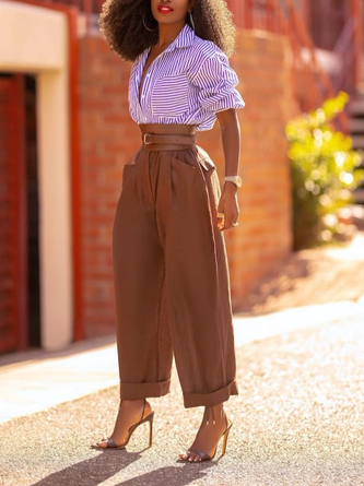 Casual Plain Pockets Turnip Pants No Belt