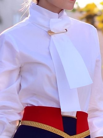 Cotton Urban Plain Tie Stand Collar Shirt With Pin Brooch