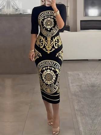 Elegant Artistic 3D Floral Midi Dress