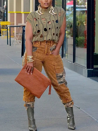 Casual Plain Turtleneck Sweater No Bra