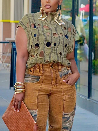 Casual Plain Turtleneck Sweater No Bra