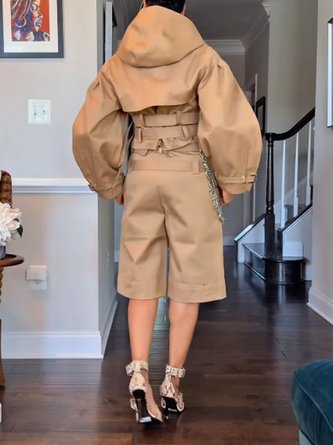 Urban Plain Chain Straight Pants Shorts With Belt