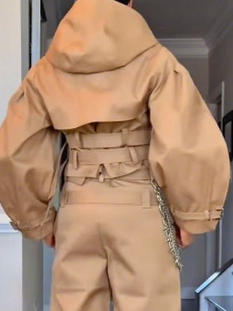 Urban Plain Hoodie Trench Coat With Belt