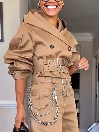 Urban Plain Hoodie Trench Coat With Belt