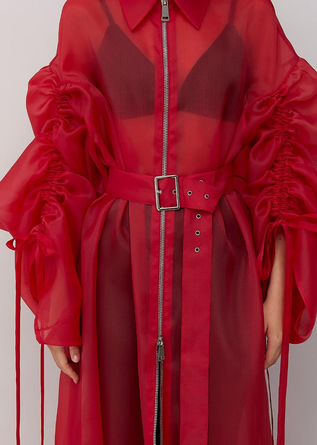 Urban Balloon Sleeve Zipper Plain Shirt Collar Kimono