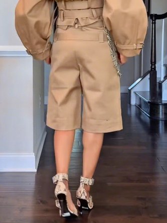 Urban Plain Chain Straight Pants Shorts With Belt