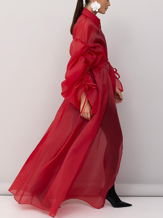 Urban Balloon Sleeve Zipper Plain Shirt Collar Kimono