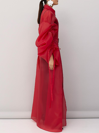 Urban Balloon Sleeve Zipper Plain Shirt Collar Kimono