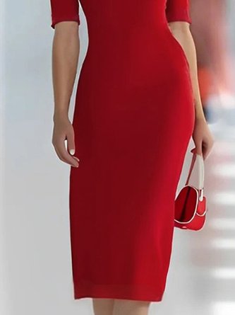 Elegant Plain Split Joint Boat Neck Knee Length Dress