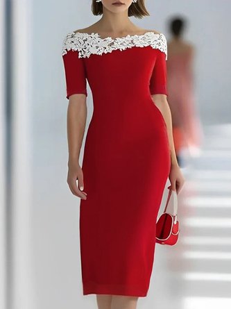 Elegant Plain Split Joint Boat Neck Knee Length Dress