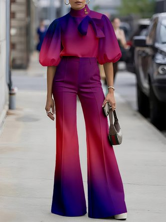 Elegant Gradient Pattern Printing Flare Pants