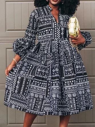 Casual Geometric Printing Midi Dress
