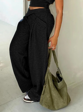 Casual Plain Pockets Cross Fashion Pants