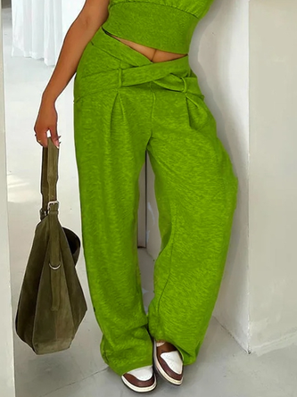 Casual Plain Pockets Cross Fashion Pants