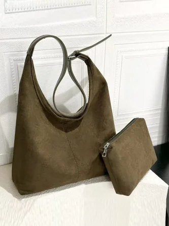 Casual Suede Tote Bag With Mini Bag