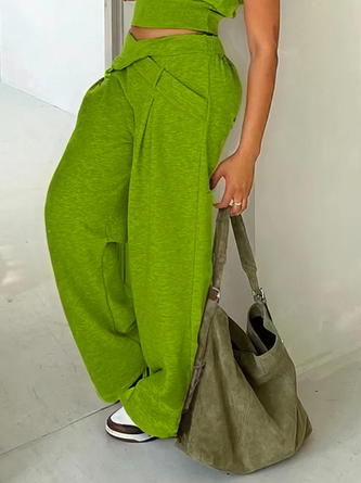 Casual Plain Pockets Cross Fashion Pants