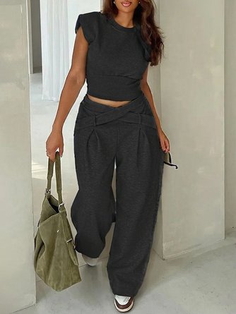 Cotton Casual Plain Cross T-shirt