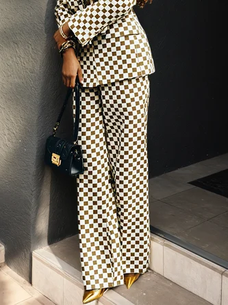 Urban Plaid Printing Wide Leg Pants