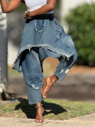 Loose Casual Denim Plain Jeans