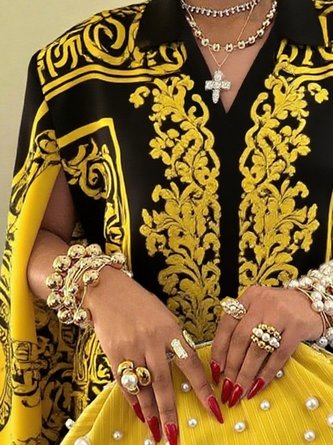 Urban Random Print Printing Shawl Collar Blouse