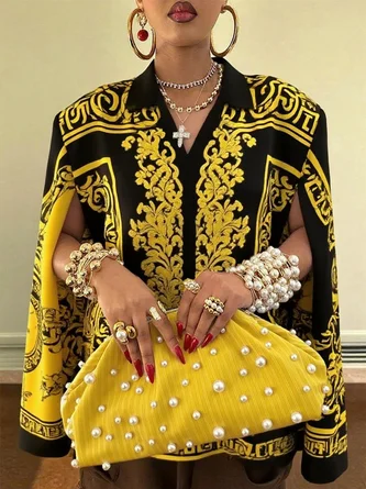 Urban Random Print Printing Shawl Collar Blouse