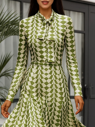 Elegant Geometric Mock Neck Midi Dress