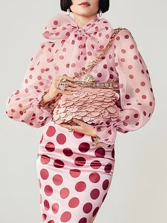 Elegant Polka Dots Printing Balloon Sleeve Blouse