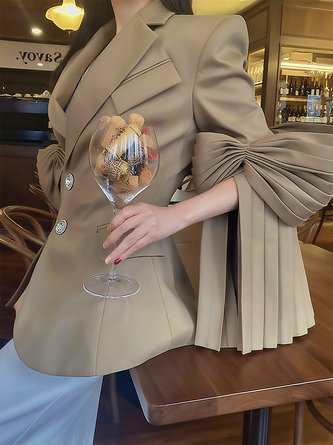 Elegant Bell Sleeve Bow Plain Lapel Collar Blazer
