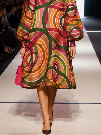 Elegant Geometric Printing Midi Dress