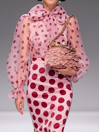Elegant Polka Dots Printing Balloon Sleeve Blouse