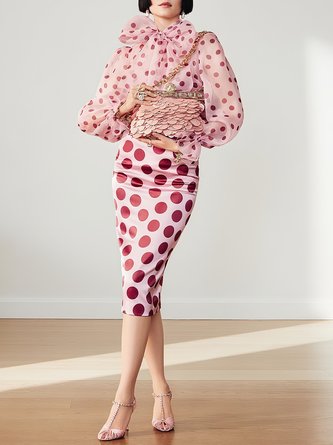 Elegant Polka Dots Printing Balloon Sleeve Blouse