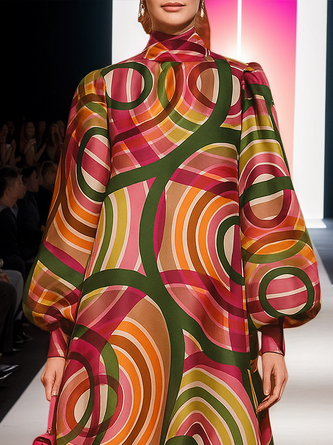 Elegant Geometric Printing Midi Dress