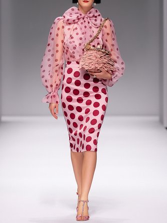 Elegant Polka Dots Printing Balloon Sleeve Blouse