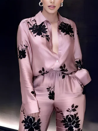 Urban Floral Printing Shirt Collar Shirt