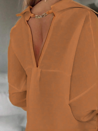 Urban Plain Buttoned Chain Knee Length Dress