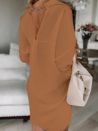 Urban Plain Buttoned Chain Knee Length Dress