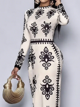 Elegant Ethnic Geometry Printing Maxi Dress