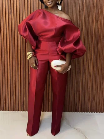 Urban Puff Sleeve Plain Asymmetrical Jumpsuit