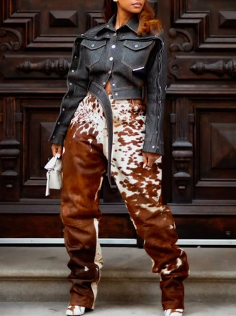 Casual Buttoned Plain Shawl Collar Denim Coat