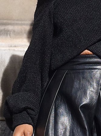 Casual Plain V Neck Off Shoulder Sleeve Sweater