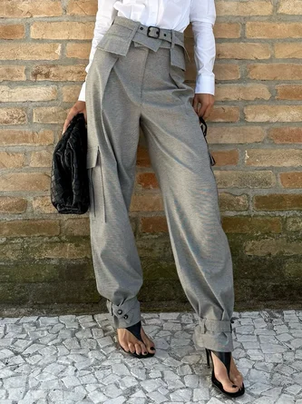 Urban Plain Fashion Cargo Pants With Belt