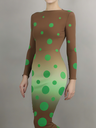 Elegant Polka Dots Printing Boat Neck Maxi Dress