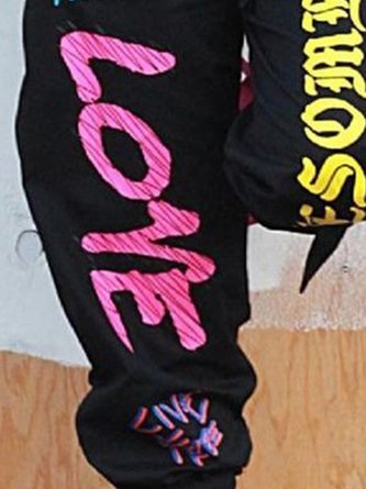 Casual Letter Pattern Printing Ankle Banded Pants