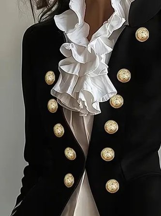 Urban Buttoned Plain Stand Collar Blazer