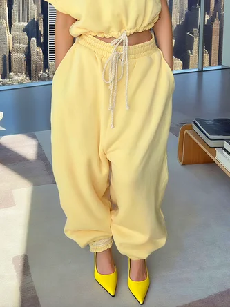 Casual Plain Ankle Banded Pants