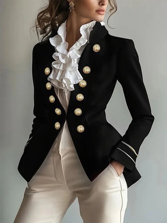 Urban Buttoned Plain Stand Collar Blazer