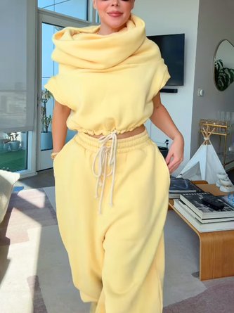 Casual Plain Ankle Banded Pants