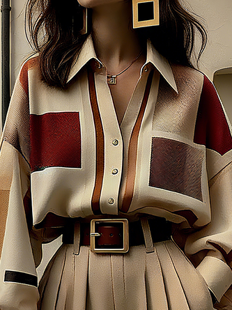 Urban Plaid Balloon-Sleeve Buckle Shirt